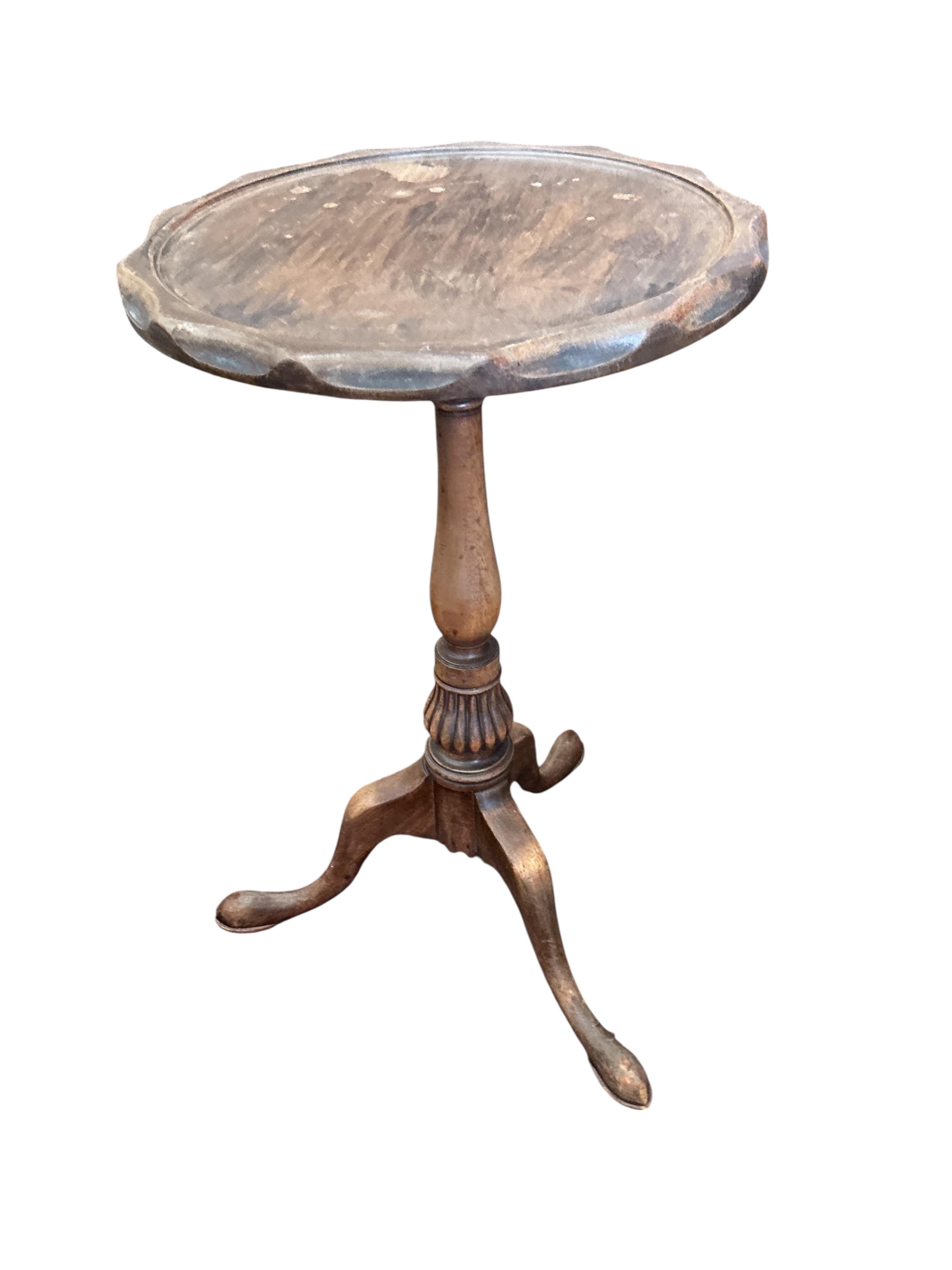A George III style child's mahogany corner elbow chair, one other child's chair and a tripod wine table